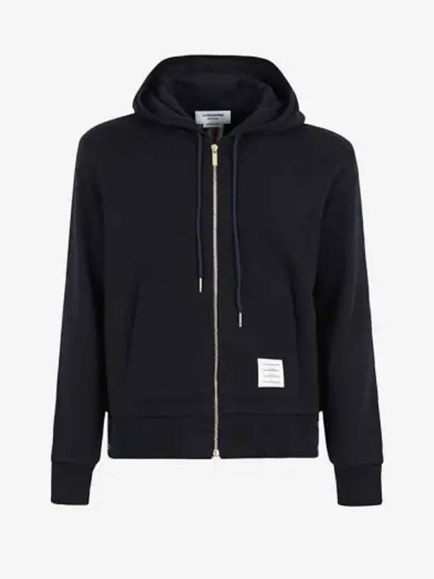 Center Back Stripe Cotton Zip Up Hoodie Navy - THOM BROWNE - BALAAN 3