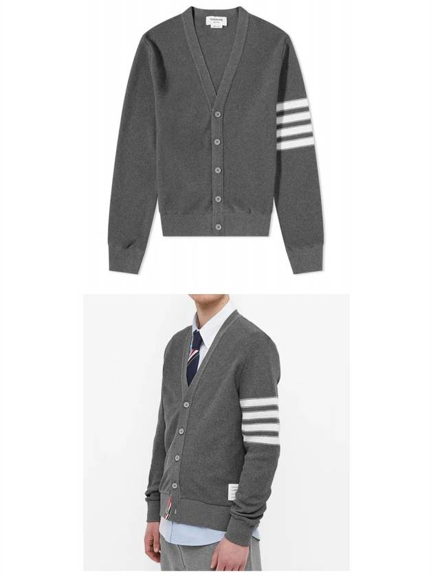 4 Bar Open Raschel Stitch V Neck Cardigan Grey - THOM BROWNE - BALAAN 6