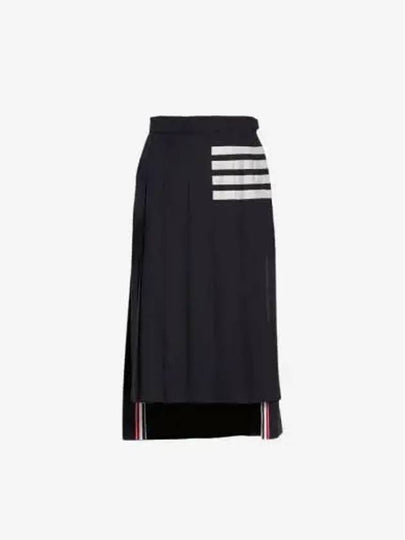 4 Bar Logo Plain Weave Wool Pleated Skirt Navy - THOM BROWNE - BALAAN 2