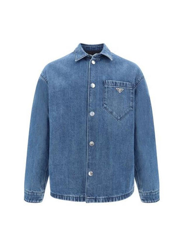 Triangle Logo Denim Long Sleeve Shirt Light Blue - PRADA - BALAAN 1