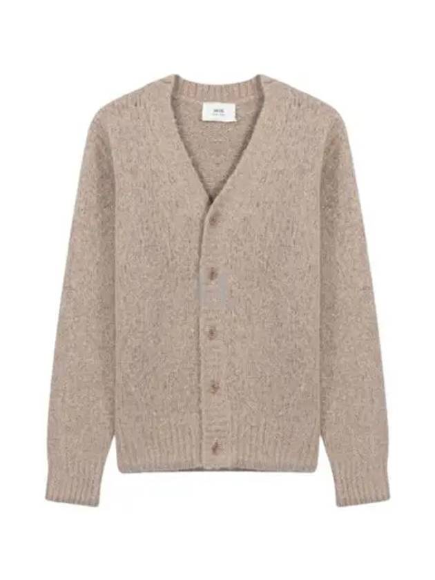 Brushed Wool Alpaca Cardigan Beige - AMI - BALAAN 2