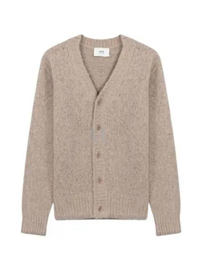 Brushed Wool Alpaca Cardigan Beige - AMI - BALAAN 2