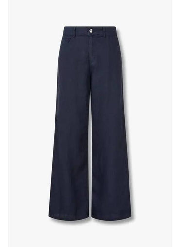 Women s Logo Patch Regular Fit Linen Pants Navy - EMPORIO ARMANI - BALAAN 1