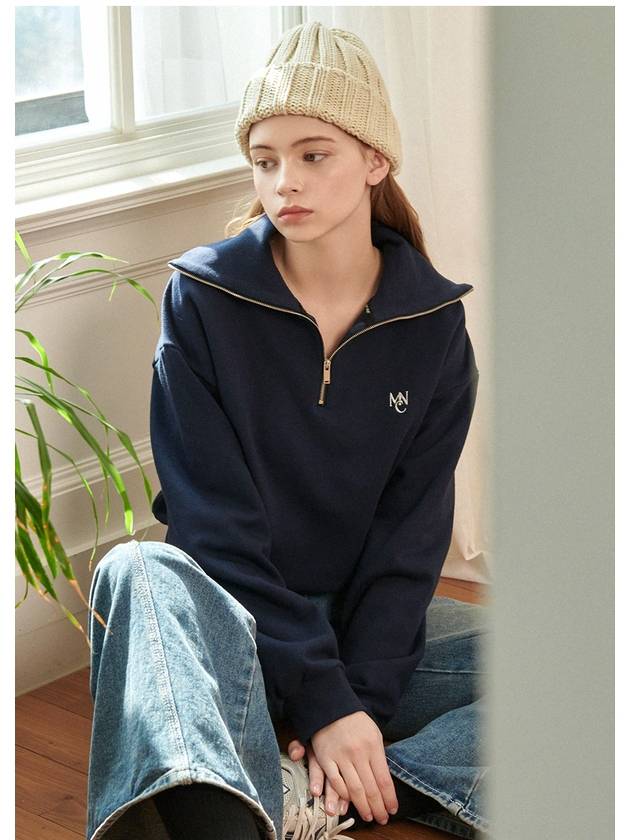 Women's Snuggle Half Zip-up Sweatshirt Navy - MICANE - BALAAN 3