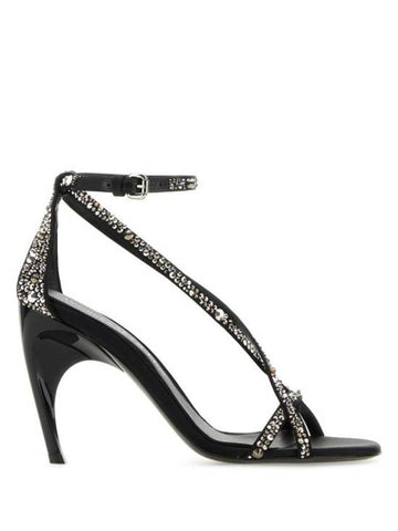 Twisted Armadillo Crystal Sandals Heel Black - ALEXANDER MCQUEEN - BALAAN 1