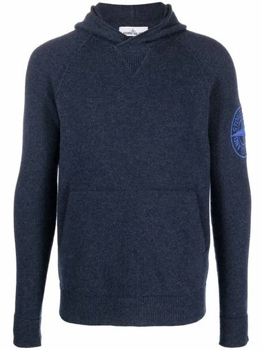 Geelong Wool Embroidery Knit Hoodie Navy - STONE ISLAND - BALAAN 1