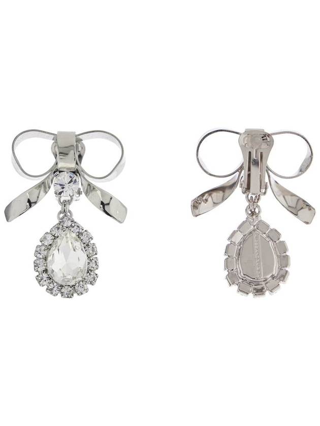 bow earrings with crystal pendant in silver-plated brass - ALESSANDRA RICH - BALAAN 2