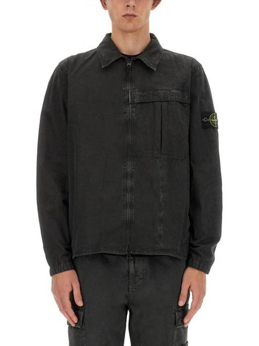 Organic Cotton Shirt Zip Up Jacket Grey - STONE ISLAND - BALAAN 1