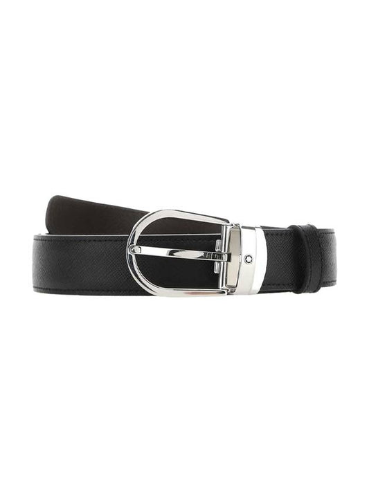 Horseshoe Buckle 30mm Reversible Leather Belt Black Brown - MONTBLANC - BALAAN 1