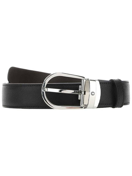 Horseshoe Buckle 30mm Reversible Leather Belt Black Brown - MONTBLANC - BALAAN 1