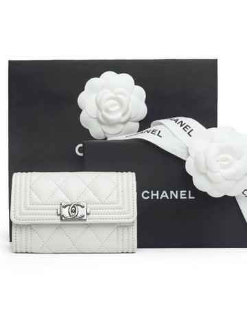 Boy card wallet snap vintage shining silver white caviar full set - CHANEL - BALAAN 1