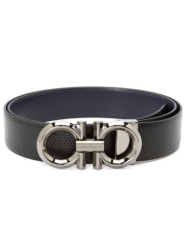 Gancini Buckle Reversible Leather Belt Navy Black - SALVATORE FERRAGAMO - BALAAN 1