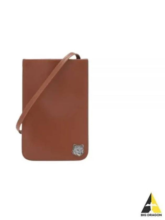 Fox Head Leather Messenger Cross Bag Brown - MAISON KITSUNE - BALAAN 2