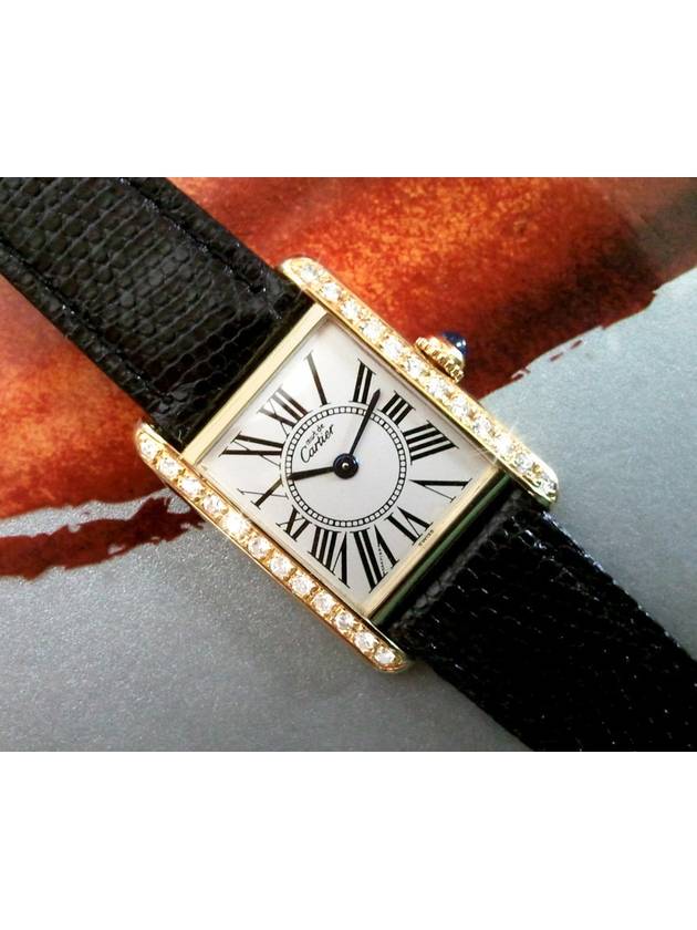 Tank Silver Plate Top Quality Diamond Women s Leather Watch - CARTIER - BALAAN 3