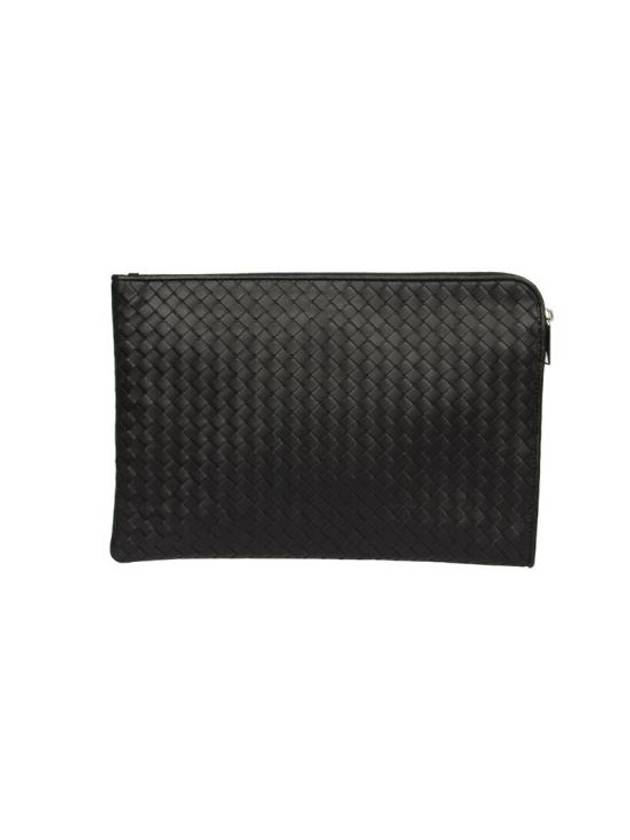 Intrecciato Weaving Zipper Clutch Bag Black - BOTTEGA VENETA - BALAAN 3