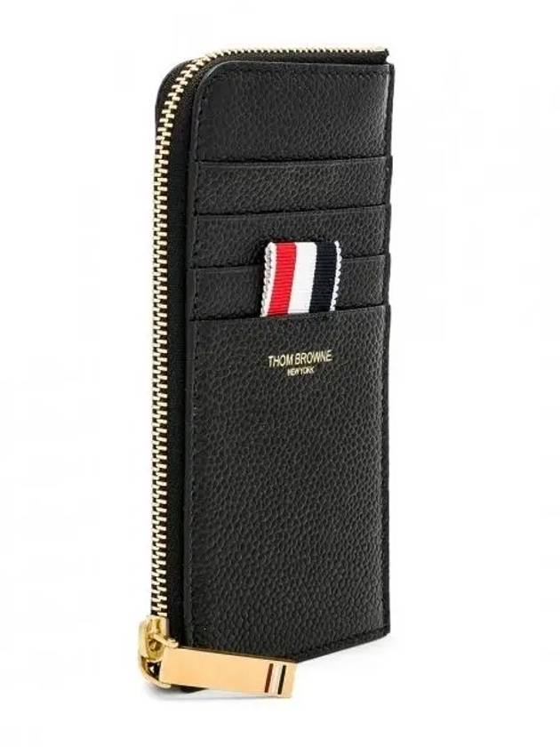 Stripe Zip Around Pebble Grain Leather Card Wallet Black - THOM BROWNE - BALAAN 5