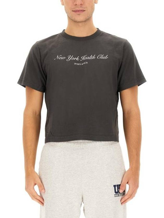 Logo Print Cropped Cotton Short Sleeve T-Shirt Black - SPORTY & RICH - BALAAN 1