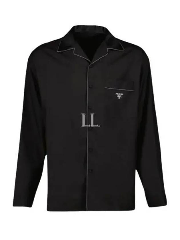 Embroidered Logo Pocket Silk Long Sleeve Shirt Black - PRADA - BALAAN 2