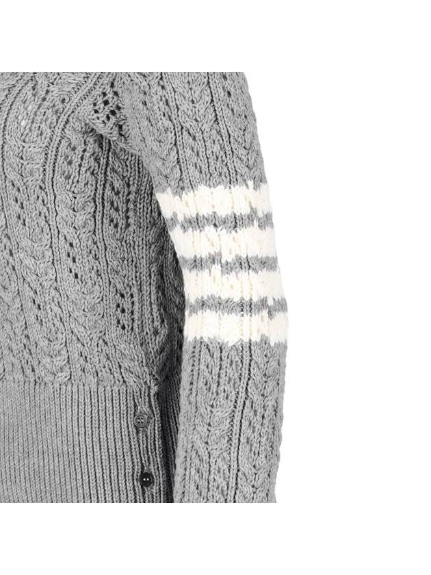 Women's 4 Bar Irish Pointelle Cable Merino Wool Turtleneck Grey - THOM BROWNE - BALAAN 5