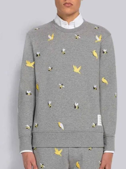 Embroidered Crew Neck Cotton Sweatshirt Grey - THOM BROWNE - BALAAN 2