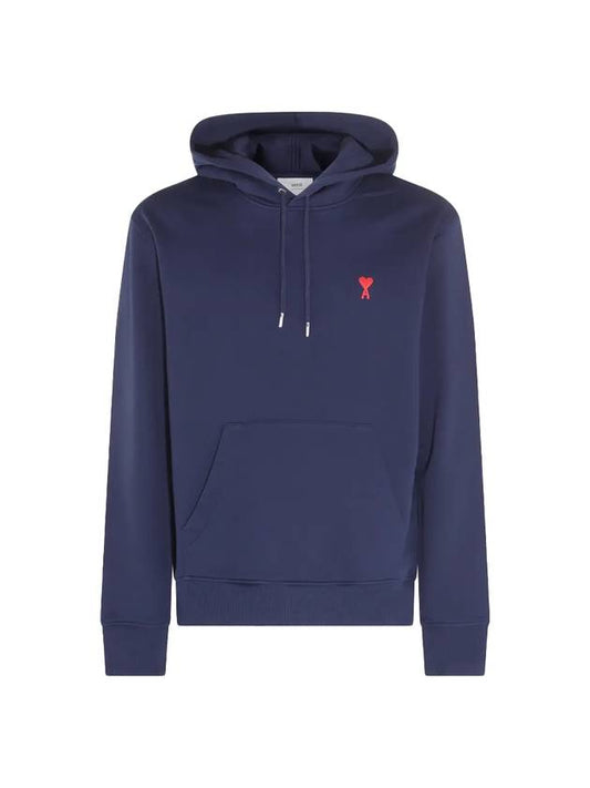 Small Heart Logo Cotton Hoodie Blue - AMI - BALAAN 1