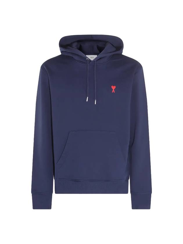 Small Heart Logo Cotton Hoodie Blue - AMI - BALAAN 1