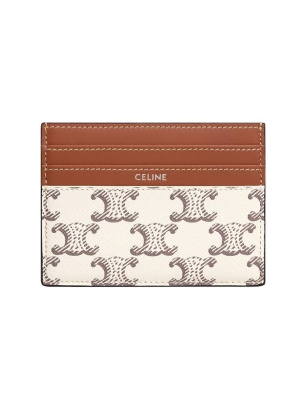 Triomphe Canvas Calfskin Large Card Wallet Tan Ecru - CELINE - BALAAN 1