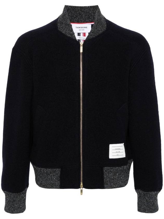 Fleece Stripe Wool Bomber Jacket Navy - THOM BROWNE - BALAAN 2