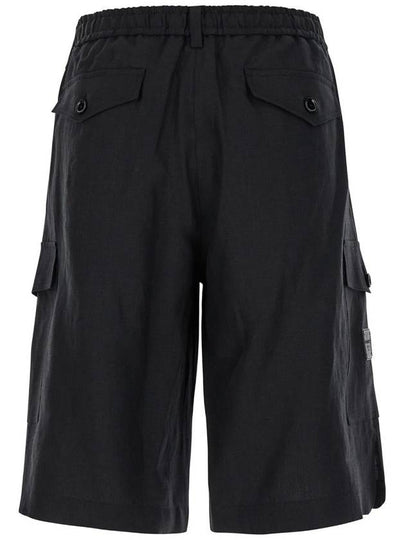 Black Bermuda Shorts With Logo Patch In Linen Man - DOLCE&GABBANA - BALAAN 2