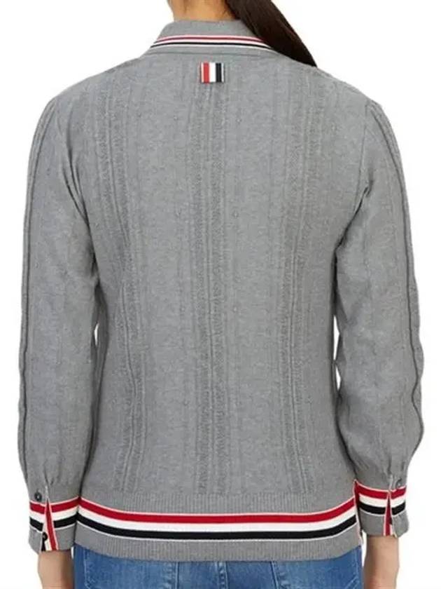 High Twist Cotton Stripe Polo Cardigan Grey - THOM BROWNE - BALAAN 7