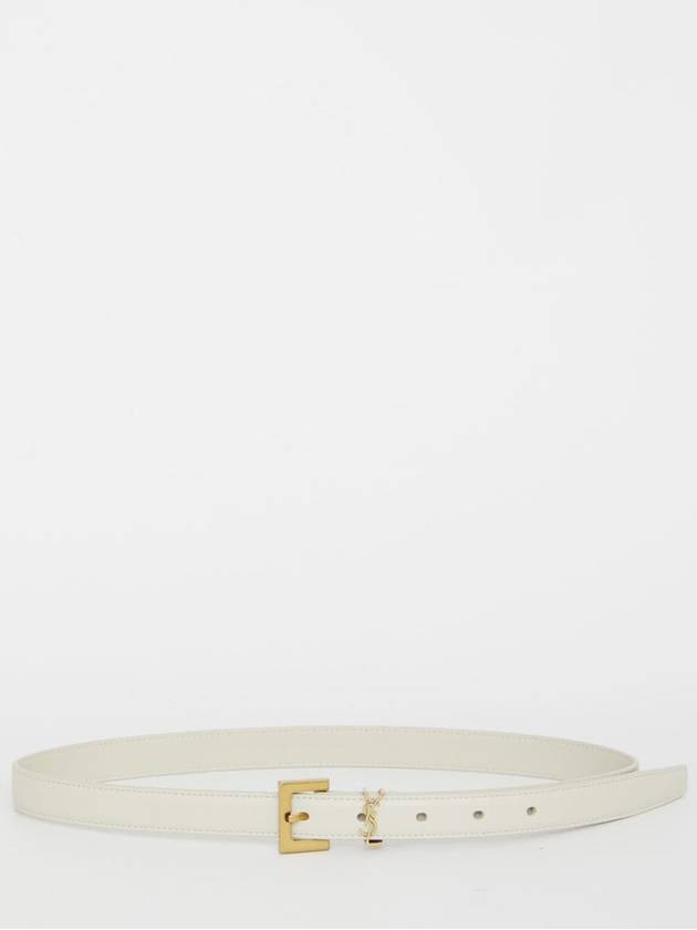 Monogram Square Leather Belt White - SAINT LAURENT - BALAAN 2