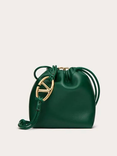 V Logo Pouf Drawstring Small Bucket Bag Green - VALENTINO - BALAAN 1