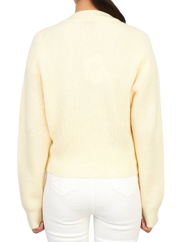 Ribbed V-Neck Soft Wool Cardigan Yellow - GANNI - BALAAN 5