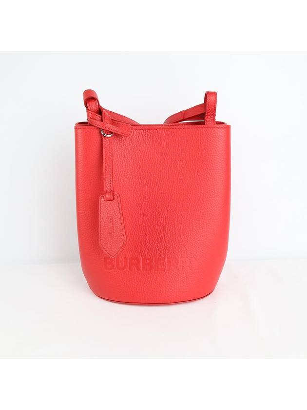 WoMen's Embossed Logo Leather Bucket Bag Red - BURBERRY - BALAAN 2