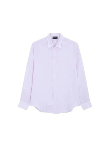 Men s Mini Logo Patch Linen Shirt Light Purple 271228 - EMPORIO ARMANI - BALAAN 1