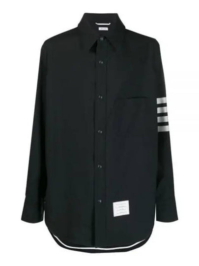 4 Bar Stripe Plain Weaving Wool Long Sleeve Shirt Navy - THOM BROWNE - BALAAN 2