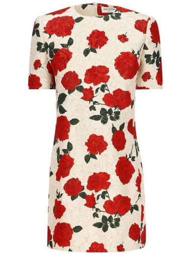 Women's flower pattern midi dress white red - SAINT LAURENT - BALAAN 1