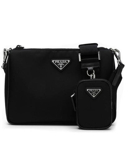 Triangle Logo Re-Nylon Saffiano Leather Shoulder Bag Black - PRADA - BALAAN 2