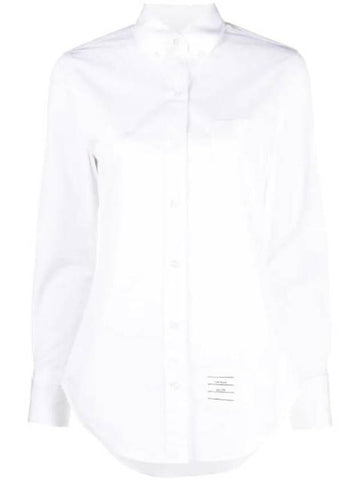 Logo Patch Long Sleeve Shirt White - THOM BROWNE - BALAAN 1