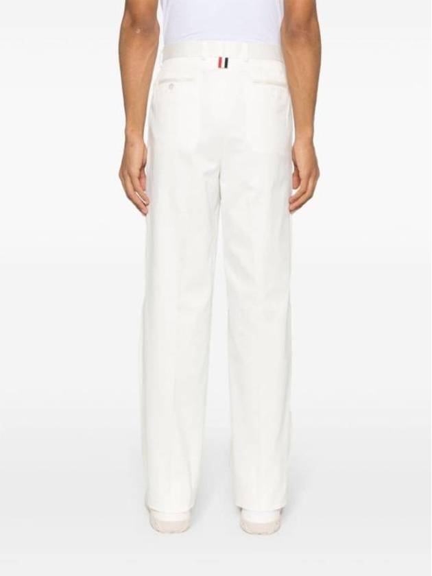 Low Rise Cotton Straight Pants White - THOM BROWNE - BALAAN 4