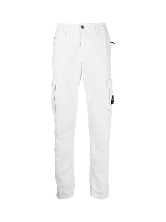 Men's Wappen Patch Slim Cargo Straight Pants White - STONE ISLAND - BALAAN 1