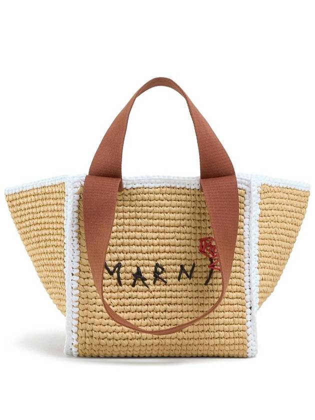 Embroidered Logo Woven Tote Bag Beige - MARNI - BALAAN 2