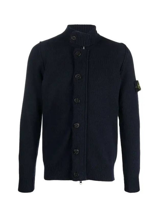 Lambswool Knit Cardigan Navy - STONE ISLAND - BALAAN 2