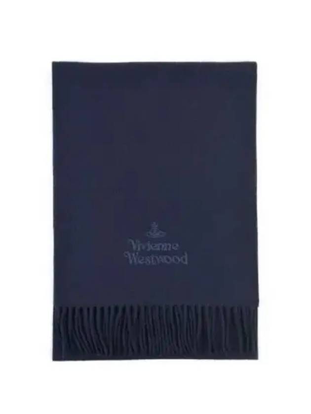 Logo Wool Fringe Muffler Navy - VIVIENNE WESTWOOD - BALAAN 2