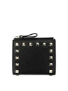 Logo Rockstud Leather Half Wallet Black - VALENTINO - BALAAN 2