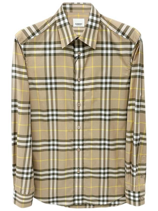 Men's Check Pattern Long Sleeve Shirt Beige - BURBERRY - BALAAN 2