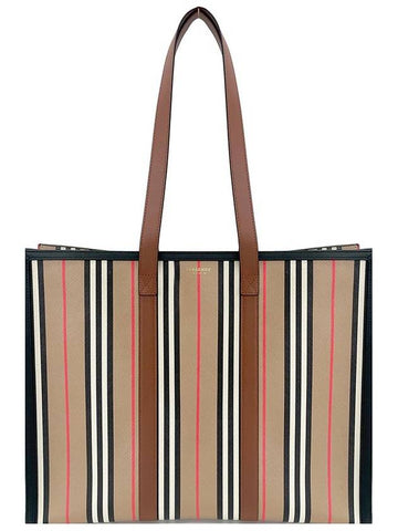 E canvas striped medium tote bag archive beige 80730571 - BURBERRY - BALAAN 1