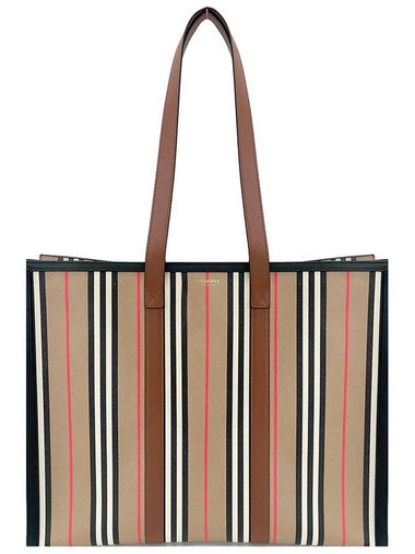 E canvas striped medium tote bag archive beige 80730571 - BURBERRY - BALAAN 1