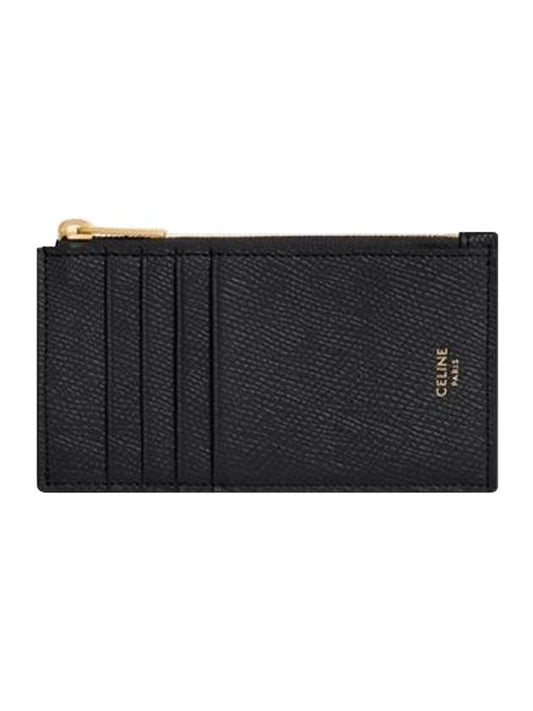 Essential Zipper Compact Grain Calfskin Card Wallet Black - CELINE - BALAAN 1