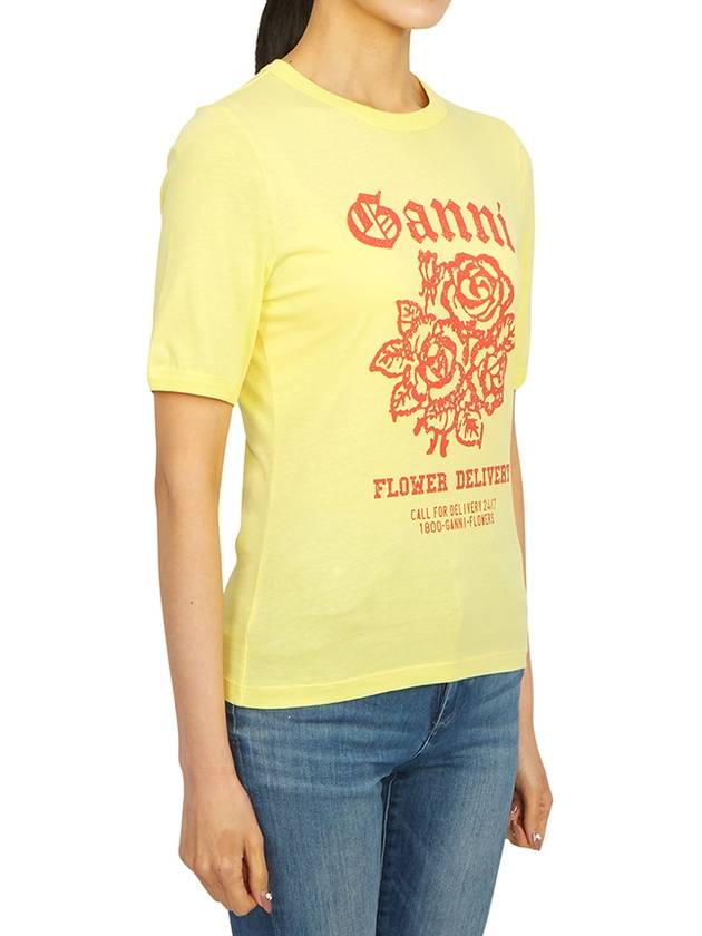 Cotton Flower Logo Short Sleeve T-Shirt Yellow - GANNI - BALAAN 4